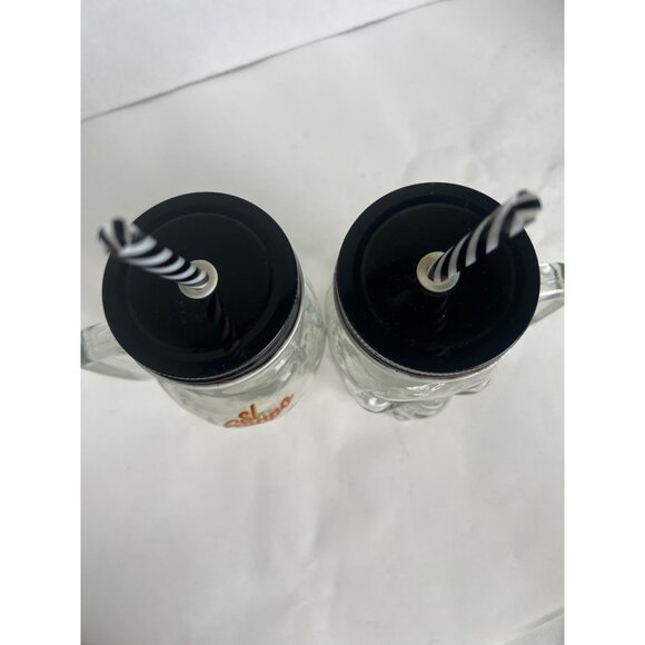 Vtg El Guapo Three Amigos Skull Glass Mason Jar Mugs Handles & Straws Cosumel - Picture 5 of 6